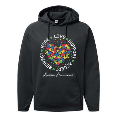 Autism Awareness Hope Love Support Accept Respect Performance Fleece Hoodie