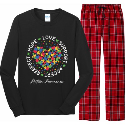 Autism Awareness Hope Love Support Accept Respect Long Sleeve Pajama Set