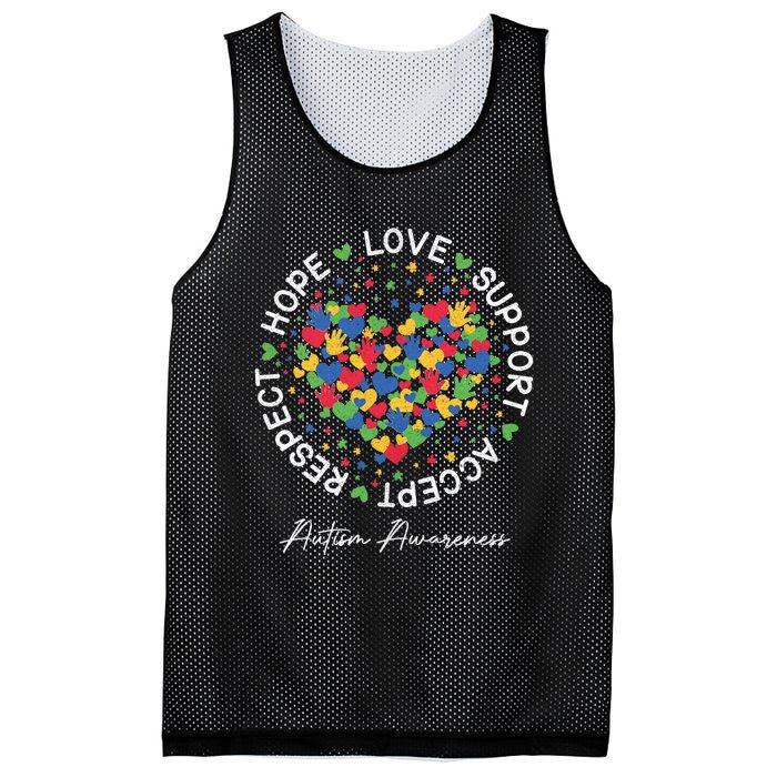 Autism Awareness Hope Love Support Accept Respect Mesh Reversible Basketball Jersey Tank