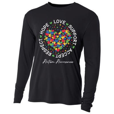 Autism Awareness Hope Love Support Accept Respect Cooling Performance Long Sleeve Crew