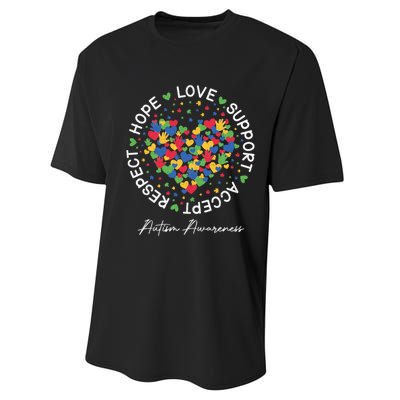 Autism Awareness Hope Love Support Accept Respect Performance Sprint T-Shirt