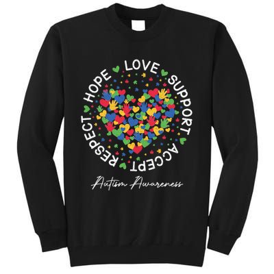 Autism Awareness Hope Love Support Accept Respect Tall Sweatshirt