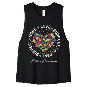 Autism Awareness Hope Love Support Accept Respect Women's Racerback Cropped Tank