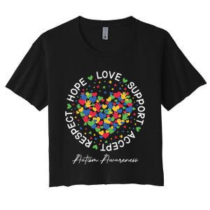 Autism Awareness Hope Love Support Accept Respect Women's Crop Top Tee