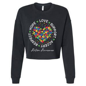 Autism Awareness Hope Love Support Accept Respect Cropped Pullover Crew