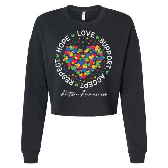 Autism Awareness Hope Love Support Accept Respect Cropped Pullover Crew