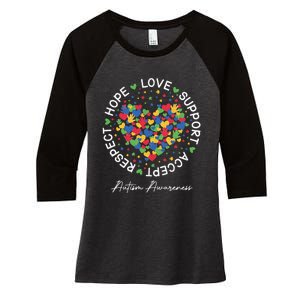 Autism Awareness Hope Love Support Accept Respect Women's Tri-Blend 3/4-Sleeve Raglan Shirt