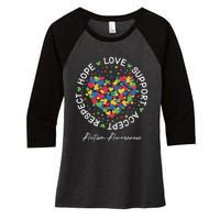 Autism Awareness Hope Love Support Accept Respect Women's Tri-Blend 3/4-Sleeve Raglan Shirt