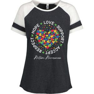 Autism Awareness Hope Love Support Accept Respect Enza Ladies Jersey Colorblock Tee