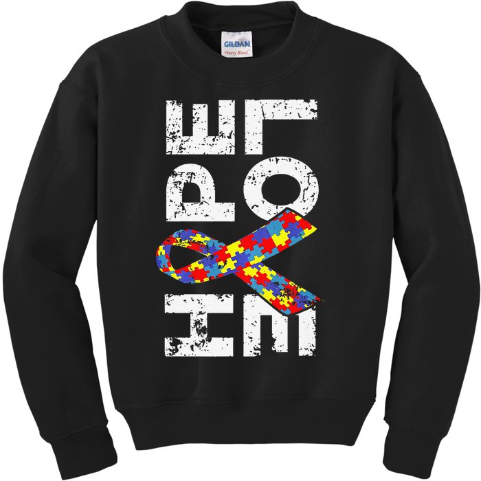 Autism Awareness Hope Love Puzzle Piece Ribbon Kids Sweatshirt