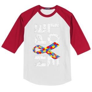 Autism Awareness Hope Love Puzzle Piece Ribbon Kids Colorblock Raglan Jersey