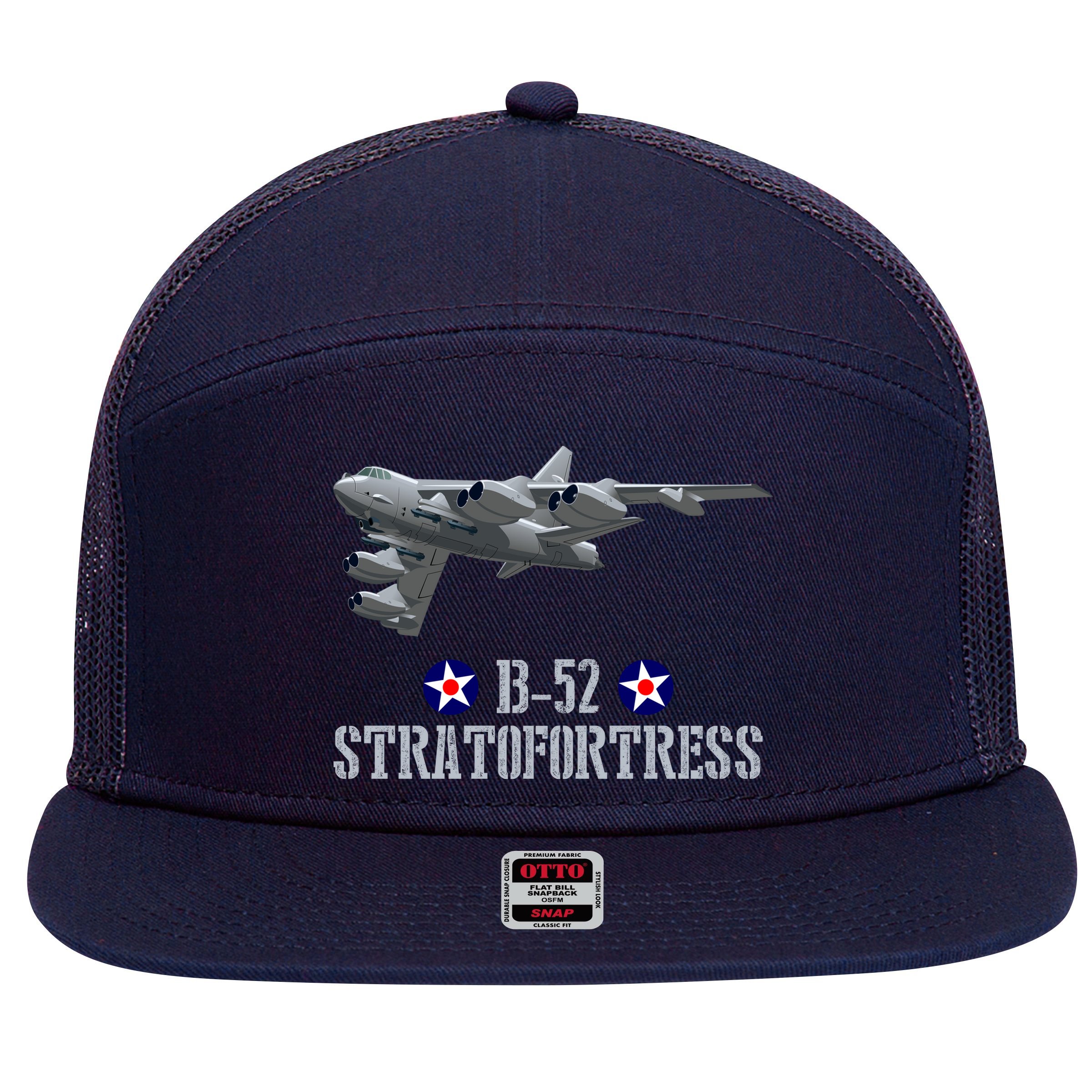 American Aircraft Heavy Bomber B-52 Air Force 7 Panel Mesh Trucker Snapback Hat