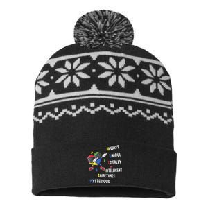 Autism Awareness Heart Dabbing Autism Always Unique Autism Awareness Acceptance USA-Made Snowflake Beanie