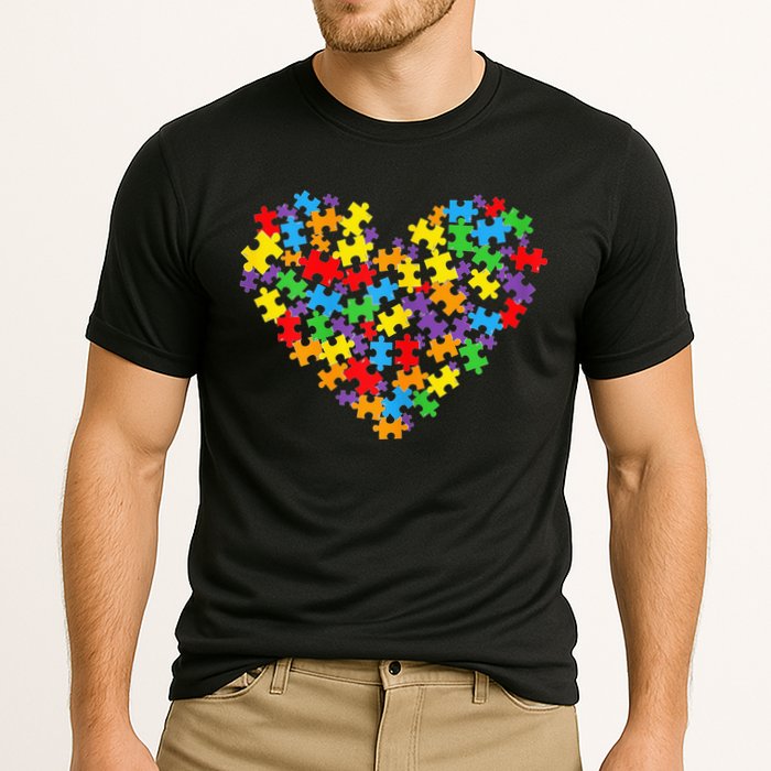 Autism Awareness Heart Valentine Day Puzzle Piece Cooling Performance Crew T-Shirt