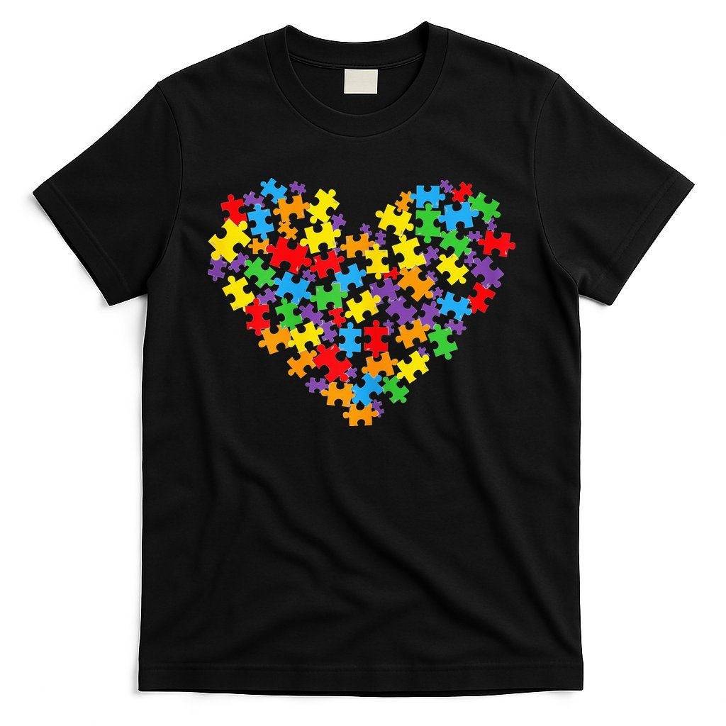 Autism Awareness Heart Valentine Day Puzzle Piece T-Shirt