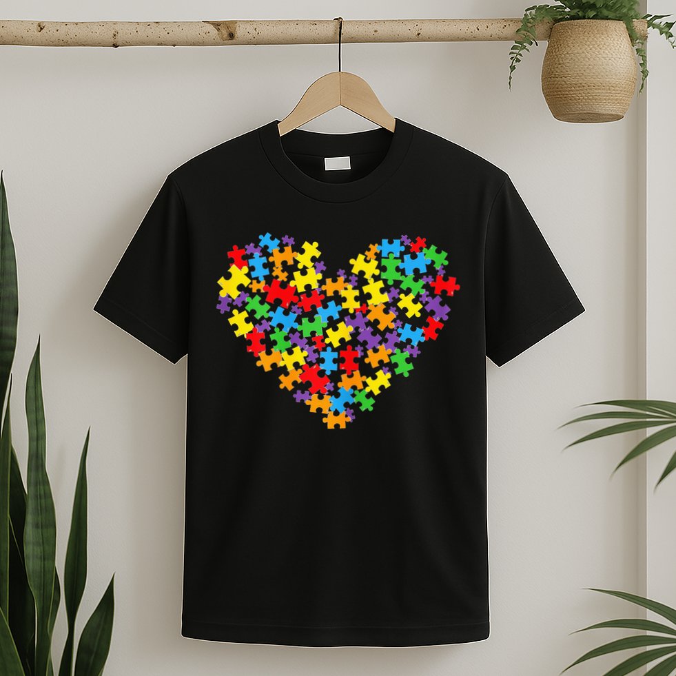 Autism Awareness Heart Valentine Day Puzzle Piece T-Shirt