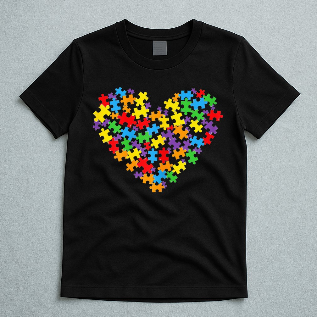 Autism Awareness Heart Valentine Day Puzzle Piece T-Shirt
