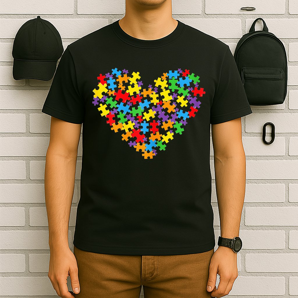 Autism Awareness Heart Valentine Day Puzzle Piece T-Shirt