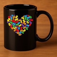 Autism Awareness Heart Valentine Day Puzzle Piece 11oz C Handle Ceramic Mug