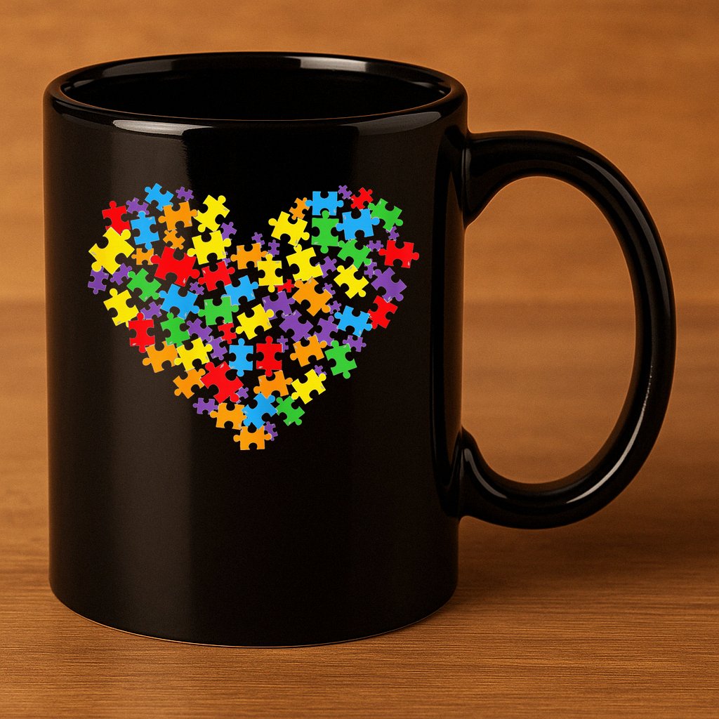 Autism Awareness Heart Valentine Day Puzzle Piece 11oz C Handle Ceramic Mug