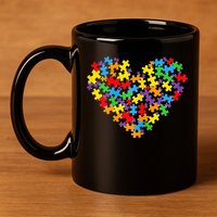Autism Awareness Heart Valentine Day Puzzle Piece 11oz C Handle Ceramic Mug