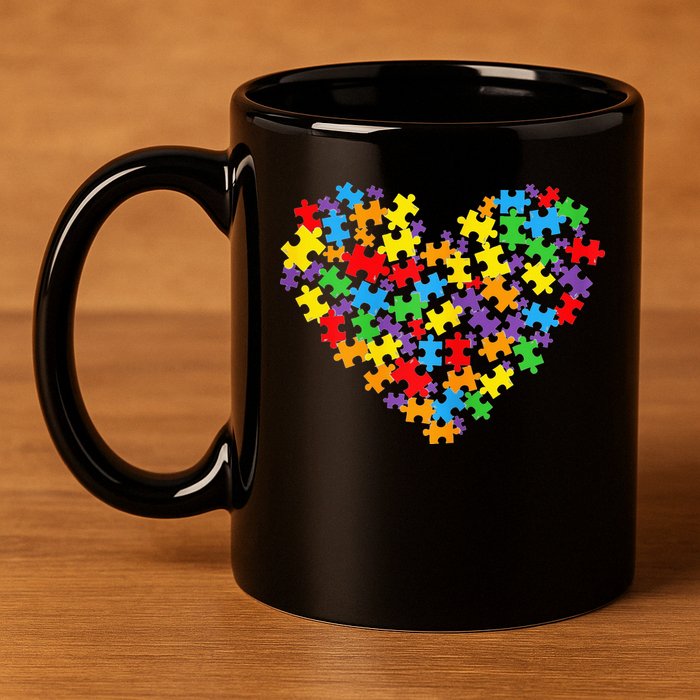Autism Awareness Heart Valentine Day Puzzle Piece 11oz C Handle Ceramic Mug