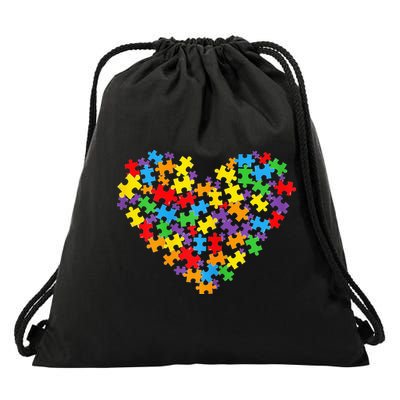 Autism Awareness Heart Valentine Day Puzzle Piece Drawstring Bag