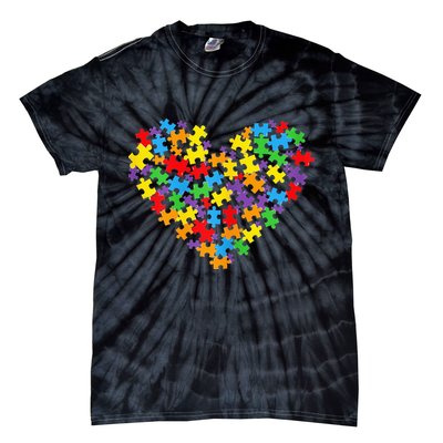 Autism Awareness Heart Valentine Day Puzzle Piece Tie-Dye T-Shirt