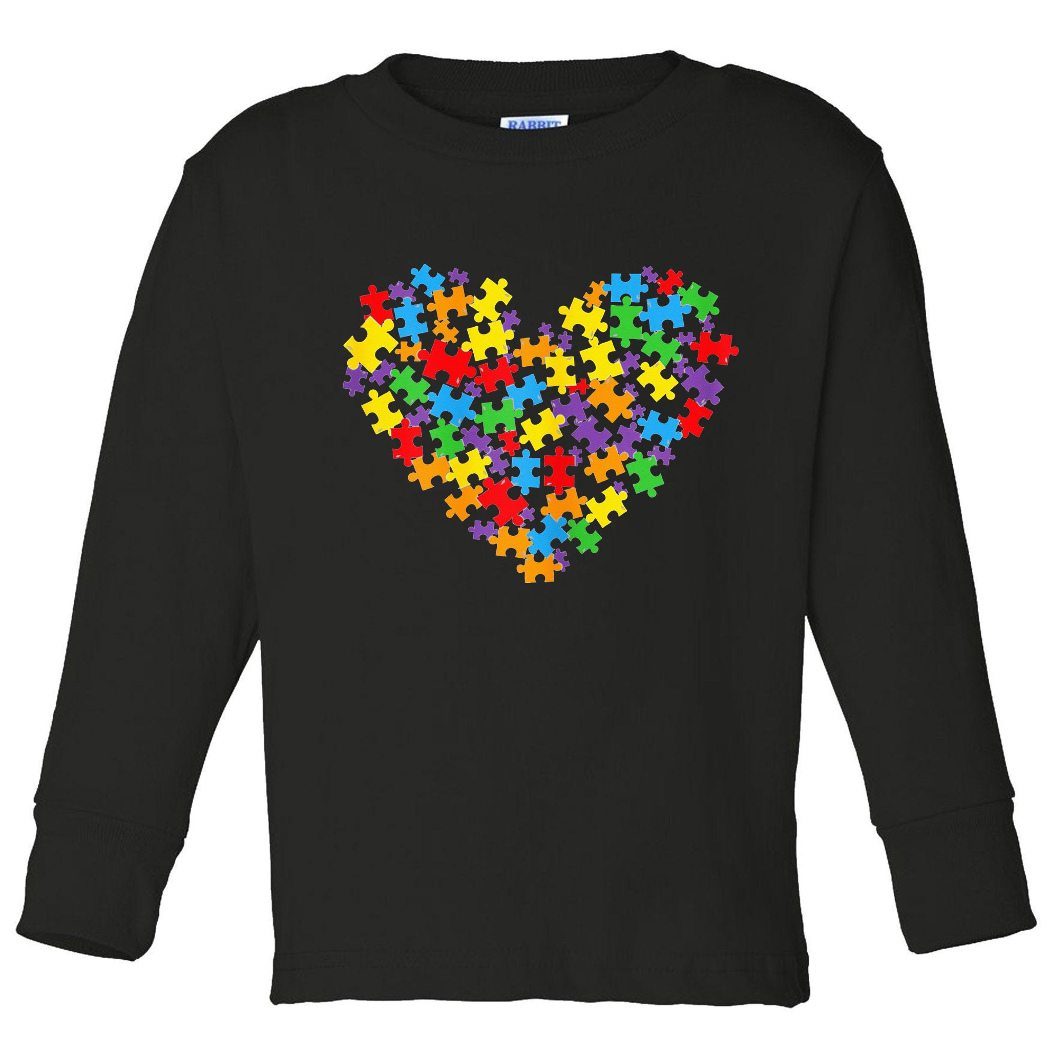 Autism Awareness Heart Valentine Day Puzzle Piece Toddler Long Sleeve Shirt