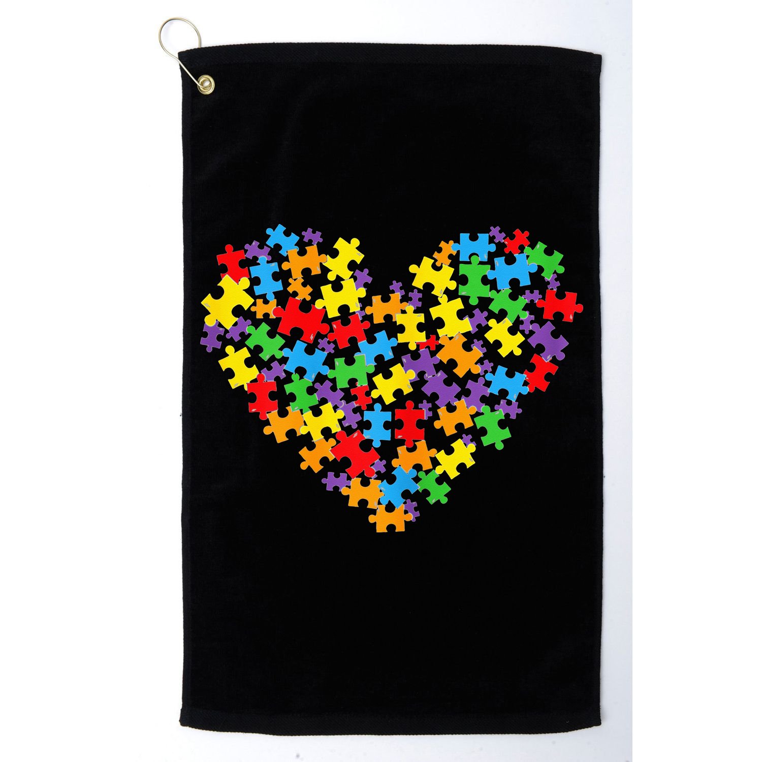 Autism Awareness Heart Valentine Day Puzzle Piece Golf Towel