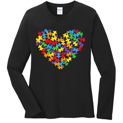 Autism Awareness Heart Valentine Day Puzzle Piece Ladies Long Sleeve Shirt