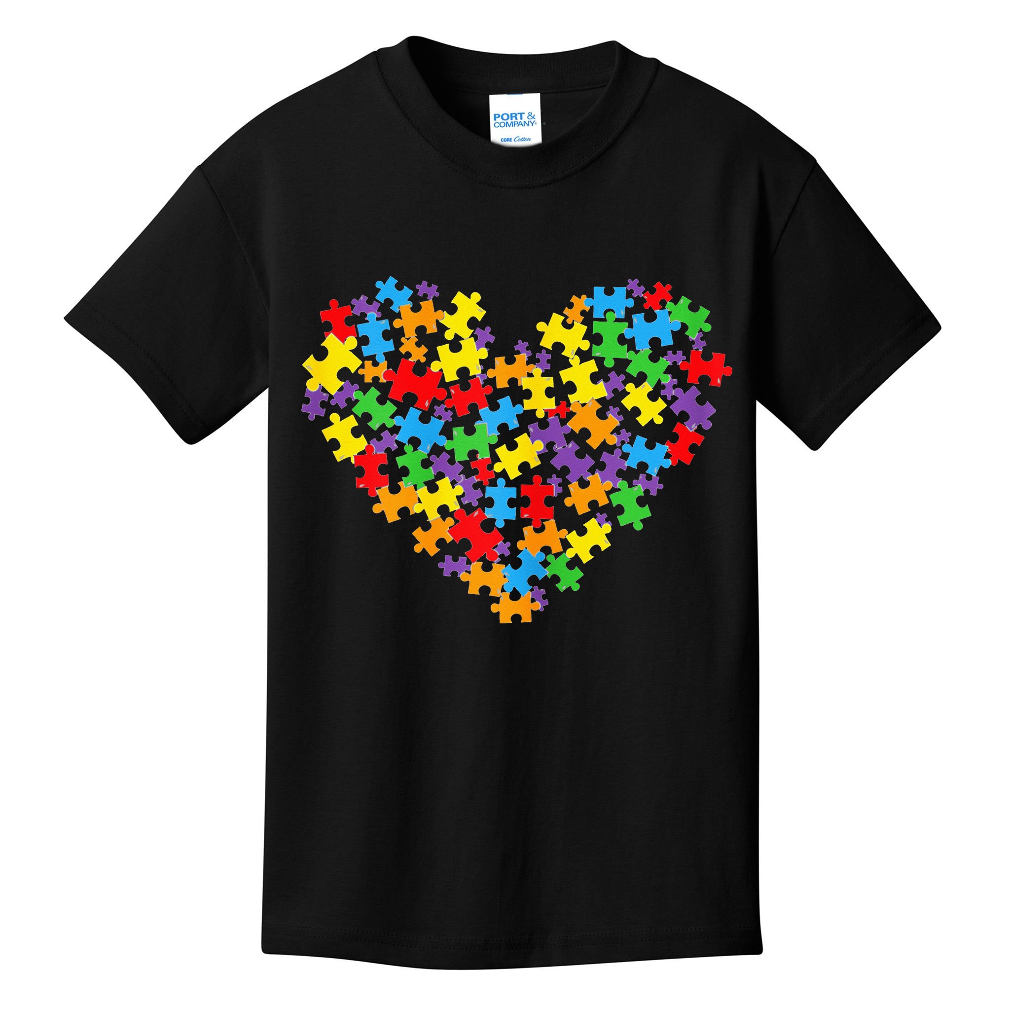 Autism Awareness Heart Valentine Day Puzzle Piece Kids T-Shirt
