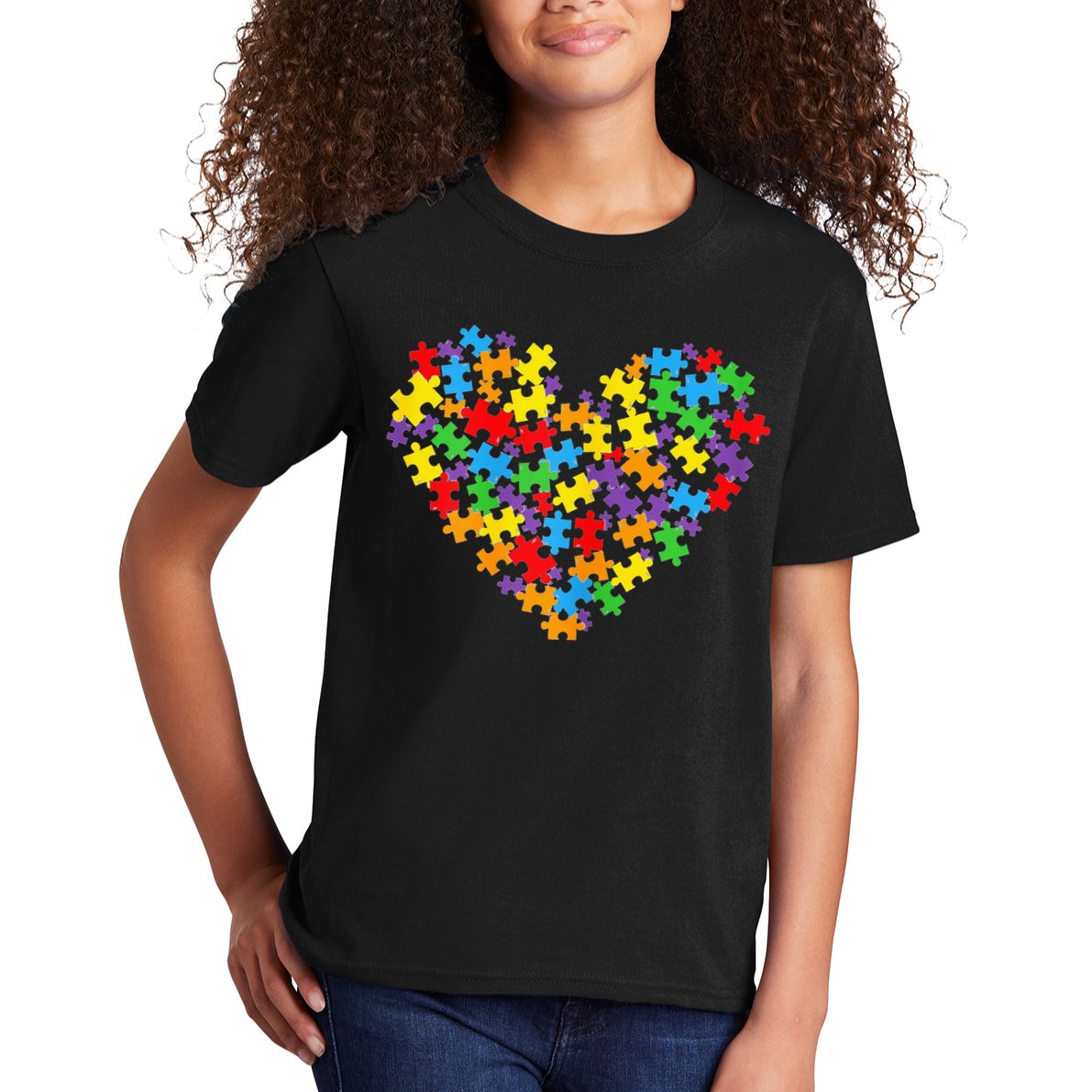 Autism Awareness Heart Valentine Day Puzzle Piece Kids T-Shirt