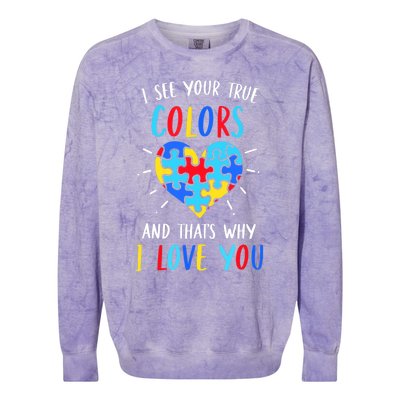 Autism Awareness Heart I See Your True Colors Puzzle Piece Colorblast Crewneck Sweatshirt