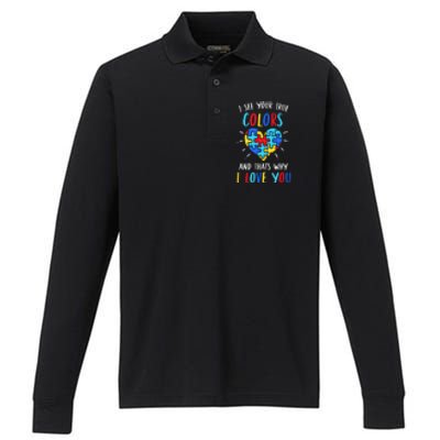 Autism Awareness Heart I See Your True Colors Puzzle Piece Performance Long Sleeve Polo