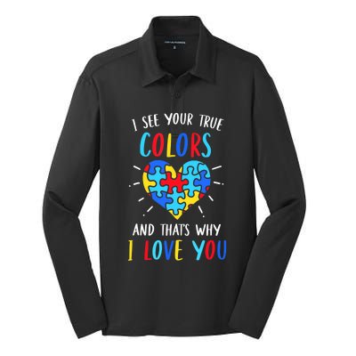 Autism Awareness Heart I See Your True Colors Puzzle Piece Silk Touch Performance Long Sleeve Polo