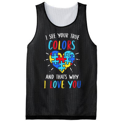 Autism Awareness Heart I See Your True Colors Puzzle Piece Mesh Reversible Basketball Jersey Tank