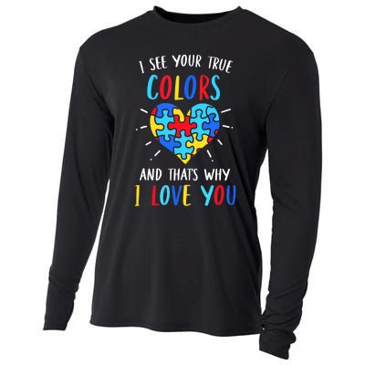 Autism Awareness Heart I See Your True Colors Puzzle Piece Cooling Performance Long Sleeve Crew