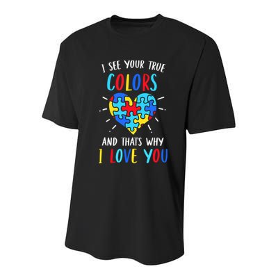 Autism Awareness Heart I See Your True Colors Puzzle Piece Youth Performance Sprint T-Shirt