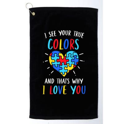 Autism Awareness Heart I See Your True Colors Puzzle Piece Platinum Collection Golf Towel