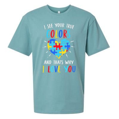 Autism Awareness Heart I See Your True Colors Puzzle Piece Sueded Cloud Jersey T-Shirt