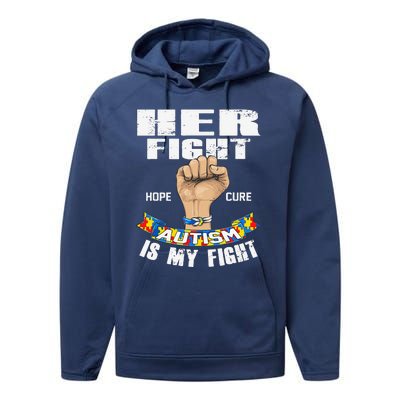 Autism Awareness Her Fight Is My Fight Hope Cure Performance Fleece Hoodie