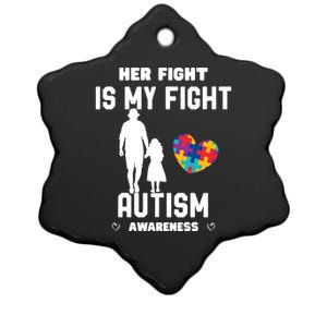 Autism Awareness Her Fight Is My Fight Dad And Daughter Cute Gift Ceramic Star Ornament