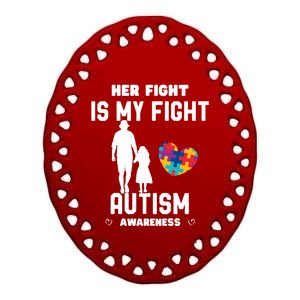 Autism Awareness Her Fight Is My Fight Dad And Daughter Cute Gift Ceramic Oval Ornament