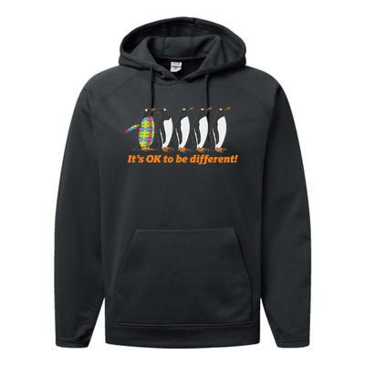 Autism Awareness Hoodie It's OK To Be Different Penguin Performance Fleece Hoodie