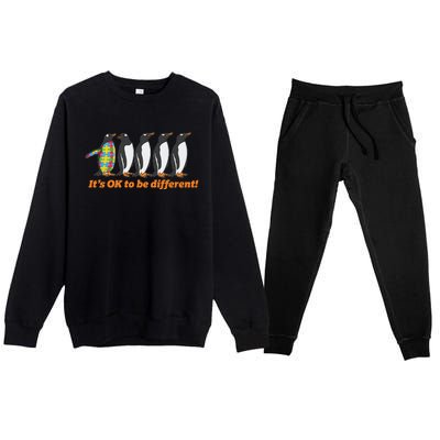 Autism Awareness Hoodie It's OK To Be Different Penguin Premium Crewneck Sweatsuit Set