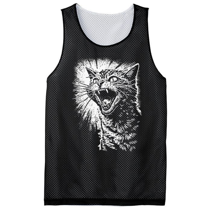 Angry Aggressive Hissing Cat Ready To Attack Mesh Reversible Basketball Jersey Tank