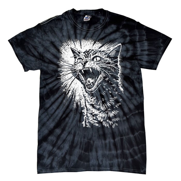 Angry Aggressive Hissing Cat Ready To Attack Tie-Dye T-Shirt