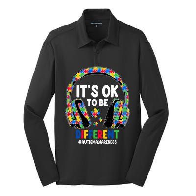 Autism Awareness Headphones ItS Ok To Be Different Silk Touch Performance Long Sleeve Polo