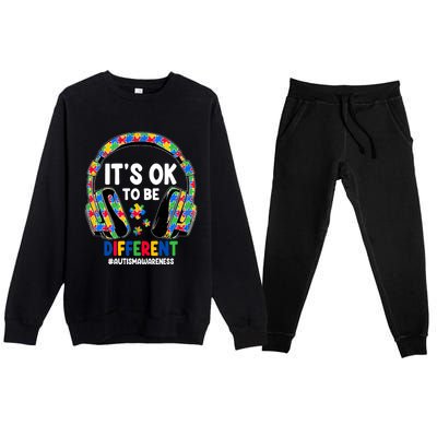 Autism Awareness Headphones ItS Ok To Be Different Premium Crewneck Sweatsuit Set